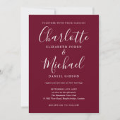 Burgundy Signature Script Wedding Modern Foto Kaart (Voorkant)