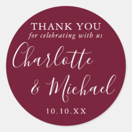 Burgundy Signature Trouwgeschenk Bedankt Ronde Sticker