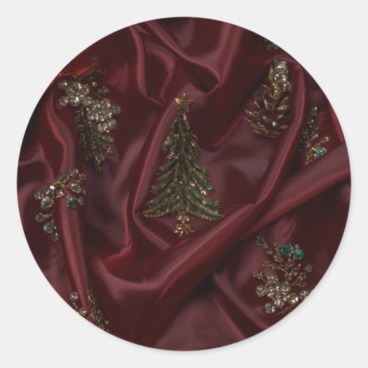 Burgundy Silk-Look Diamond Encrusted Ronde Sticker (Voorkant)