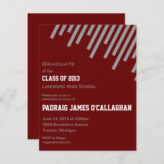 Burgundy & Silver Afstuderen Uitnodiging (Voorkant / Achterkant)