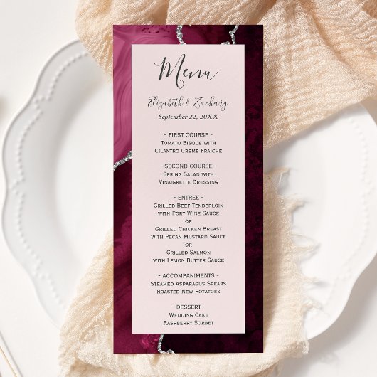 Burgundy Silver Agate Blush Pink Wedding Menu