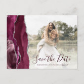 Burgundy Silver Agate Custom Photo Save the Date Briefkaart (Voorkant)
