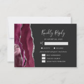 Burgundy Silver Agate Dark Meal Options Wedding RSVP Kaartje (Voorkant)