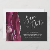 Burgundy Silver Agate Dark Save the Date Kaart (Voorkant)
