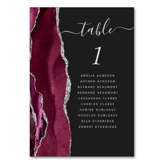 Burgundy Silver Agate Dark Wedding Kaart (Achterkant)