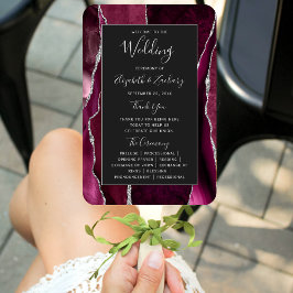 Burgundy Silver Agate Dark Wedding Program Handwaaier