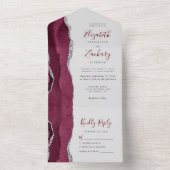 Burgundy Silver Agate Gray Wedding All In One Uitnodiging (Binnen)