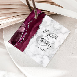 Burgundy Silver Agate Marble Wedding Bedankjes Labels