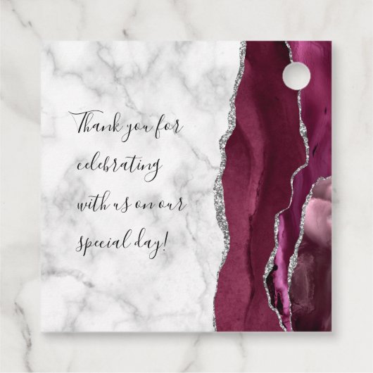 Burgundy Silver Agate Marble Wedding Bedankjes Labels (Achterkant)