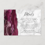 Burgundy Silver Agate Marble Wedding Details Informatiekaartje (Voorkant)