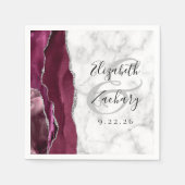 Burgundy Silver Agate Marble Wedding Napkins Servet (Voorkant)