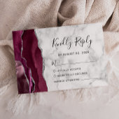 Burgundy Silver Agate Marble Wedding RSVP Kaartje