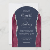 Burgundy Silver Agate Navy Blue Arch Shape Wedding Kaart (Voorkant)