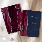 Burgundy Silver Agate Navy Blue Modern Wedding Folie Uitnodiging