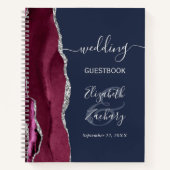 Burgundy Silver Agate Navy Blue Wedding Guest Notitieboek (Voorkant)