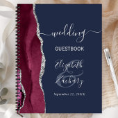 Burgundy Silver Agate Navy Blue Wedding Guest Notitieboek