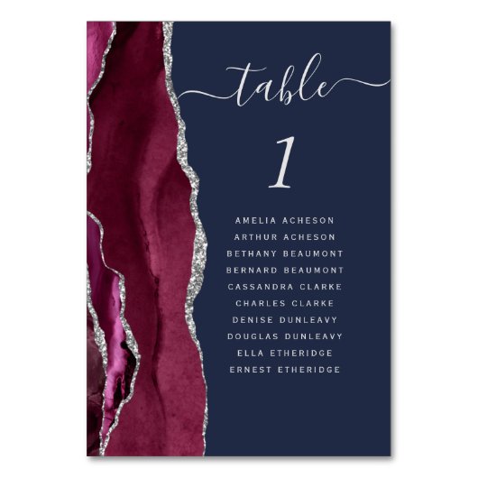Burgundy Silver Agate Navy Blue Wedding Kaart (Achterkant)