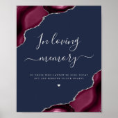 Burgundy Silver Agate Navy Blue Wedding Memorial Poster (Voorkant)
