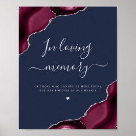 Burgundy Silver Agate Navy Blue Wedding Memorial Poster