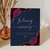 Burgundy Silver Agate Navy Blue Wedding Memorial Reclamebord Met Voetstuk