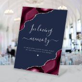 Burgundy Silver Agate Navy Blue Wedding Memorial Reclamebord Met Voetstuk