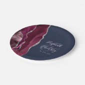 Burgundy Silver Agate Navy Blue Wedding Papieren Bordje (Gekanteld)