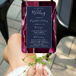 Burgundy Silver Agate Navy Blue Wedding Program Handwaaier