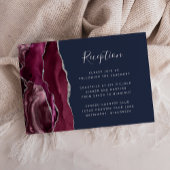 Burgundy Silver Agate Navy Blue Wedding Reception Informatiekaartje
