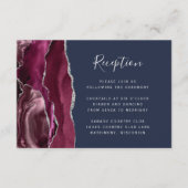 Burgundy Silver Agate Navy Blue Wedding Reception Informatiekaartje (Voorkant)