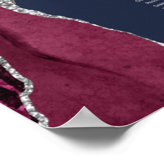 Burgundy Silver Agate Navy Blue Wedding Seating Se Poster (Hoek)