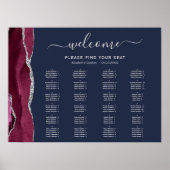 Burgundy Silver Agate Navy Blue Wedding Seating Se Poster (Voorkant)