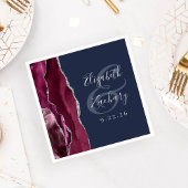Burgundy Silver Agate Navy Blue Wedding Servet