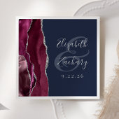 Burgundy Silver Agate Navy Blue Wedding Servet