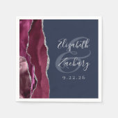 Burgundy Silver Agate Navy Blue Wedding Servet (Voorkant)