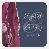 Burgundy Silver Agate Navy Blue Wedding Vierkante Sticker (Voorkant)
