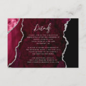 Burgundy Silver Agate Script Wedding Details Informatiekaartje (Voorkant)