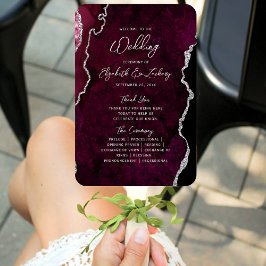 Burgundy Silver Agate Script Wedding Program Handwaaier