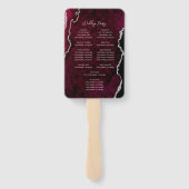 Burgundy Silver Agate Script Wedding Program Handwaaier (Achterkant)