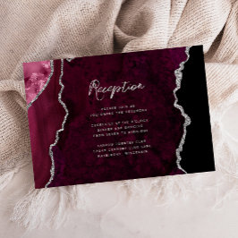 Burgundy Silver Agate Script Wedding Reception Informatiekaartje