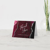 Burgundy Silver Agate Script Wedding Thank You Kaart (Voorkant)