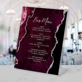 Burgundy Silver Agate Wedding Bar Menu Reclamebord Met Voetstuk