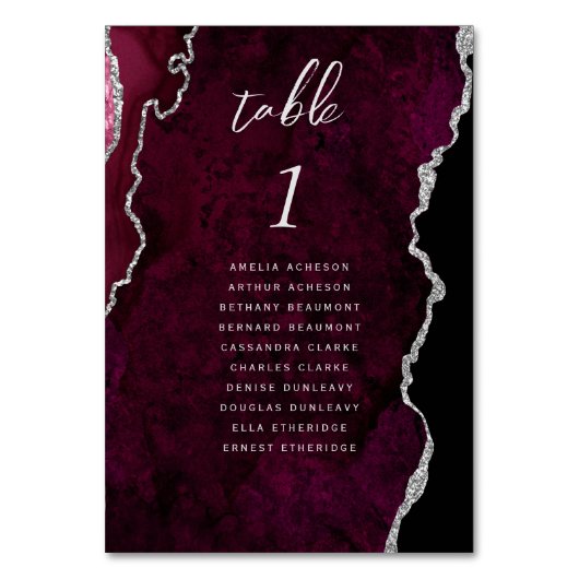 Burgundy Silver Agate Wedding Kaart (Voorkant)