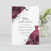 Burgundy & Silver Dress Floral Rozen 70e verjaarda Kaart (Staand voorkant)