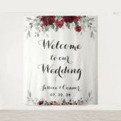 Burgundy Silver Eucalyptus Welkom op ons huwelijk Wandkleed (Voorkant)