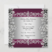Burgundy Silver Floral Black Birthday Party Kaart (Achterkant)