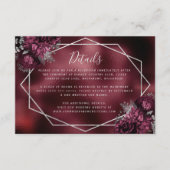 Burgundy Silver Floral Lijst Wedding Details Informatiekaartje (Voorkant)
