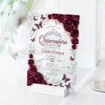 Burgundy Silver Floral Quinceanera Acryl Uitnodigingen<br><div class="desc">Burgundy silver and white Quinceanera celebration invitation. Features script font,  silver butterflies,  watercolor roses and tiara. Perfect for an elegant princess style glam celebration. Personalize with your own details. Stylish transparent or frosted acrylic invitations.</div>