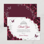 Burgundy Silver Floral Quinceanera Bedankkaart (Voorkant / Achterkant)