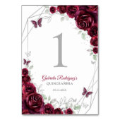Burgundy Silver Floral Quinceanera Kaart (Achterkant)