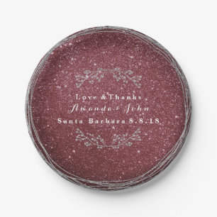 Burgundy Silver Floral Wreath Wedding Glitter Papieren Bordje
